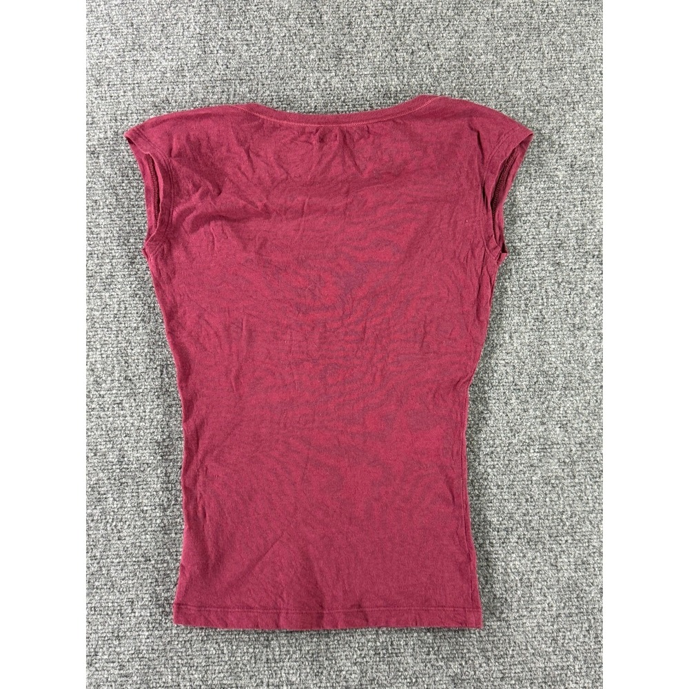 Y2K Hollister Womens Scoop Neck Cap Sleeve T-Shirt Burgundy Maroon Size M - Picture 2 of 6